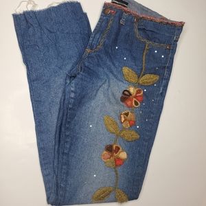 Bebe Jeans with Floral Embroidery on Leg Sz Med Y2K